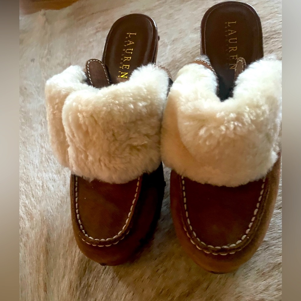 Ralph Lauren shearling Suede Leather heels